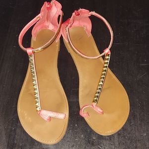 Pink ankle strap flat sandals